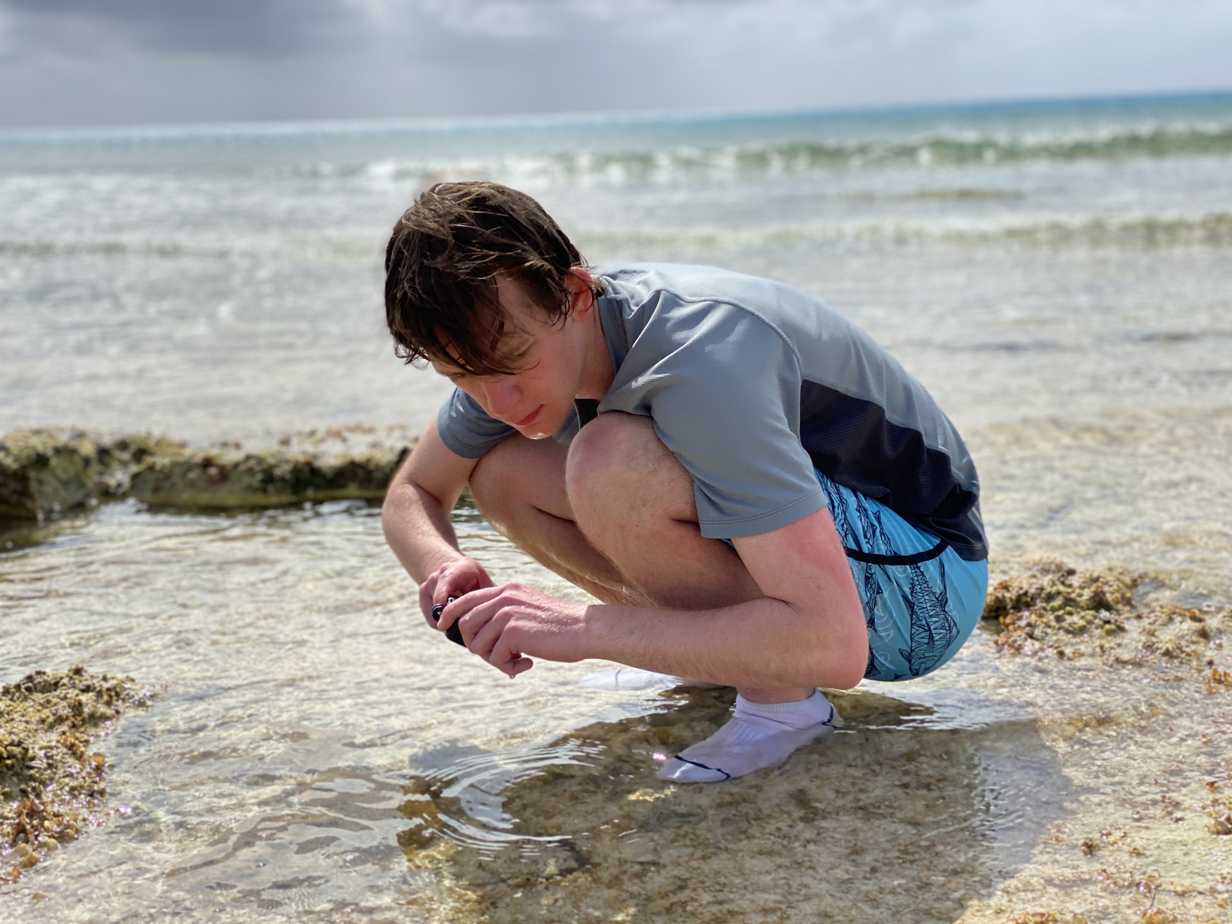 Evan Cohen examining tide pools at the beach
