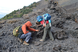 Earth Science students examining volcanic rock deposits