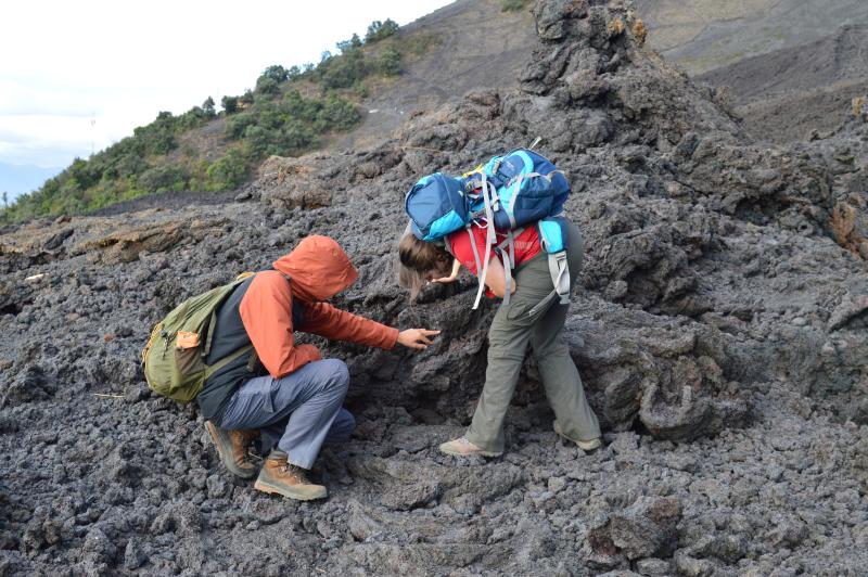 Students studying rocks