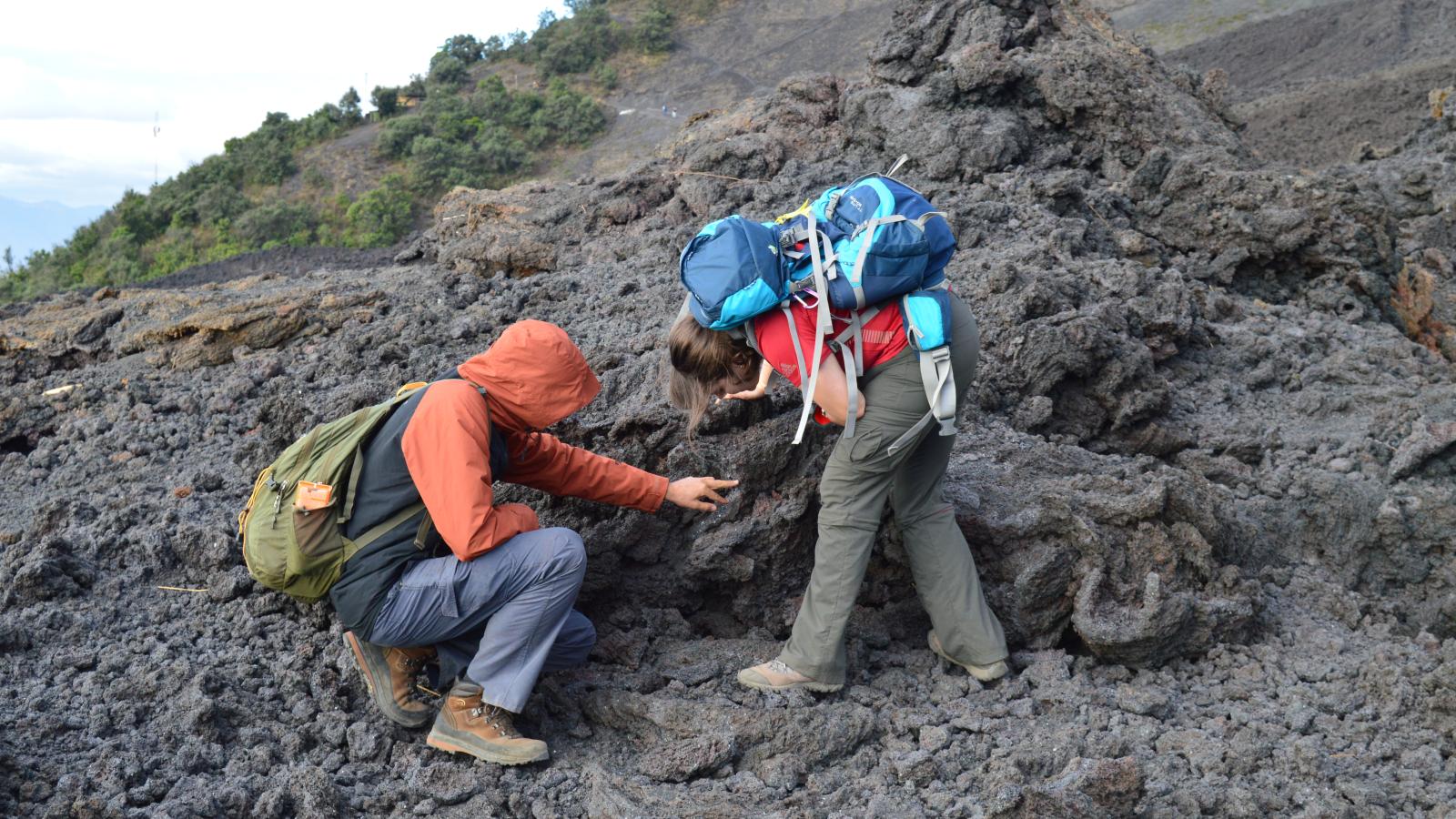 Students studying rocks