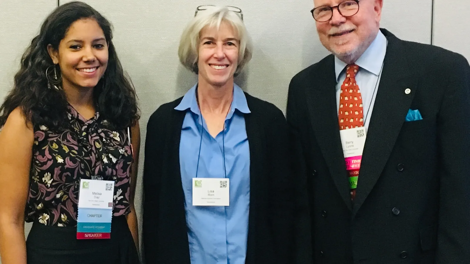 Professor Berry Lyons and student Melisa Diaz posed with NSF program director Elizabeth Rom at SACNAS