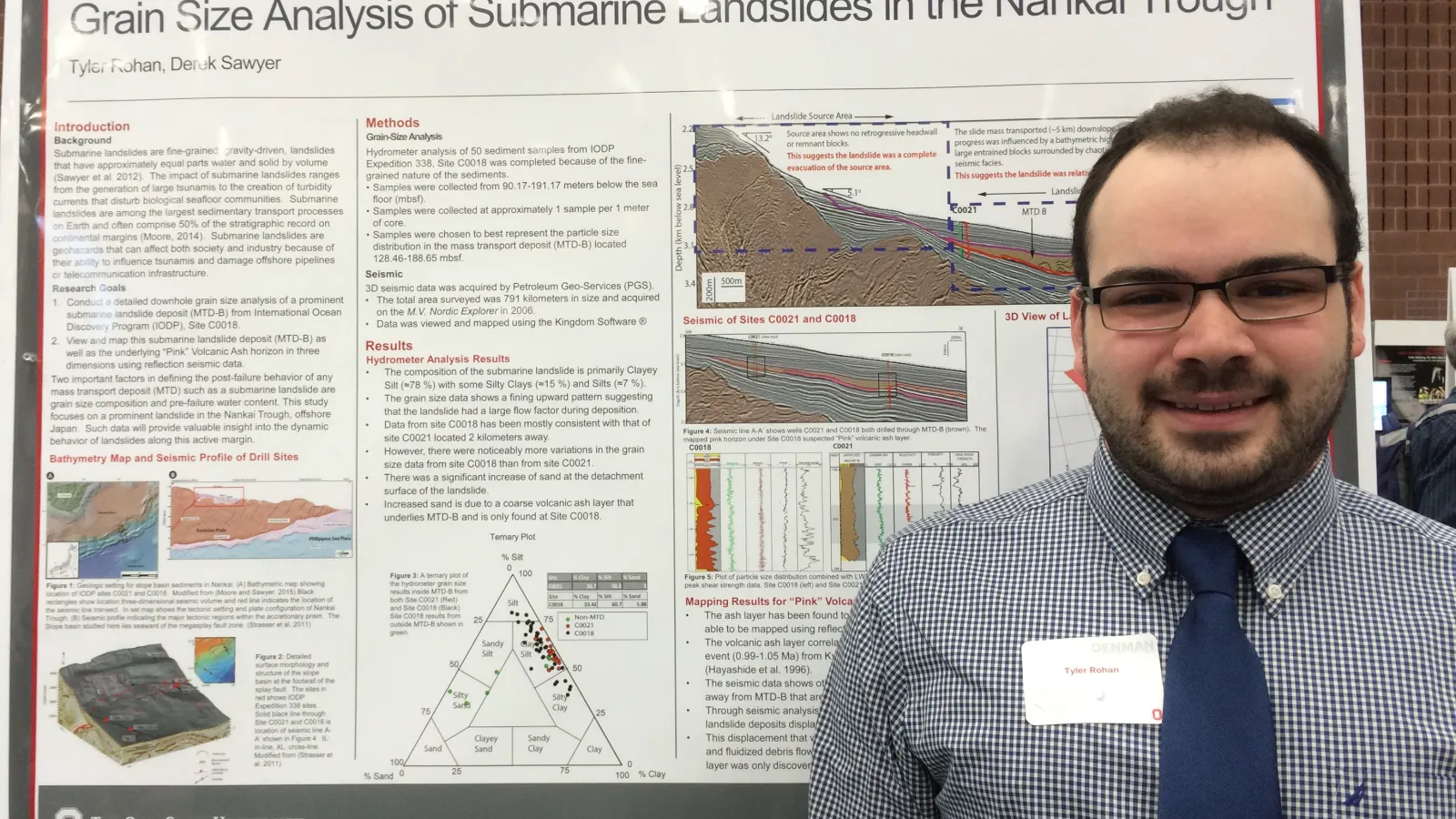 Tyler Rohan standing next to his winning poster at Denman 2016