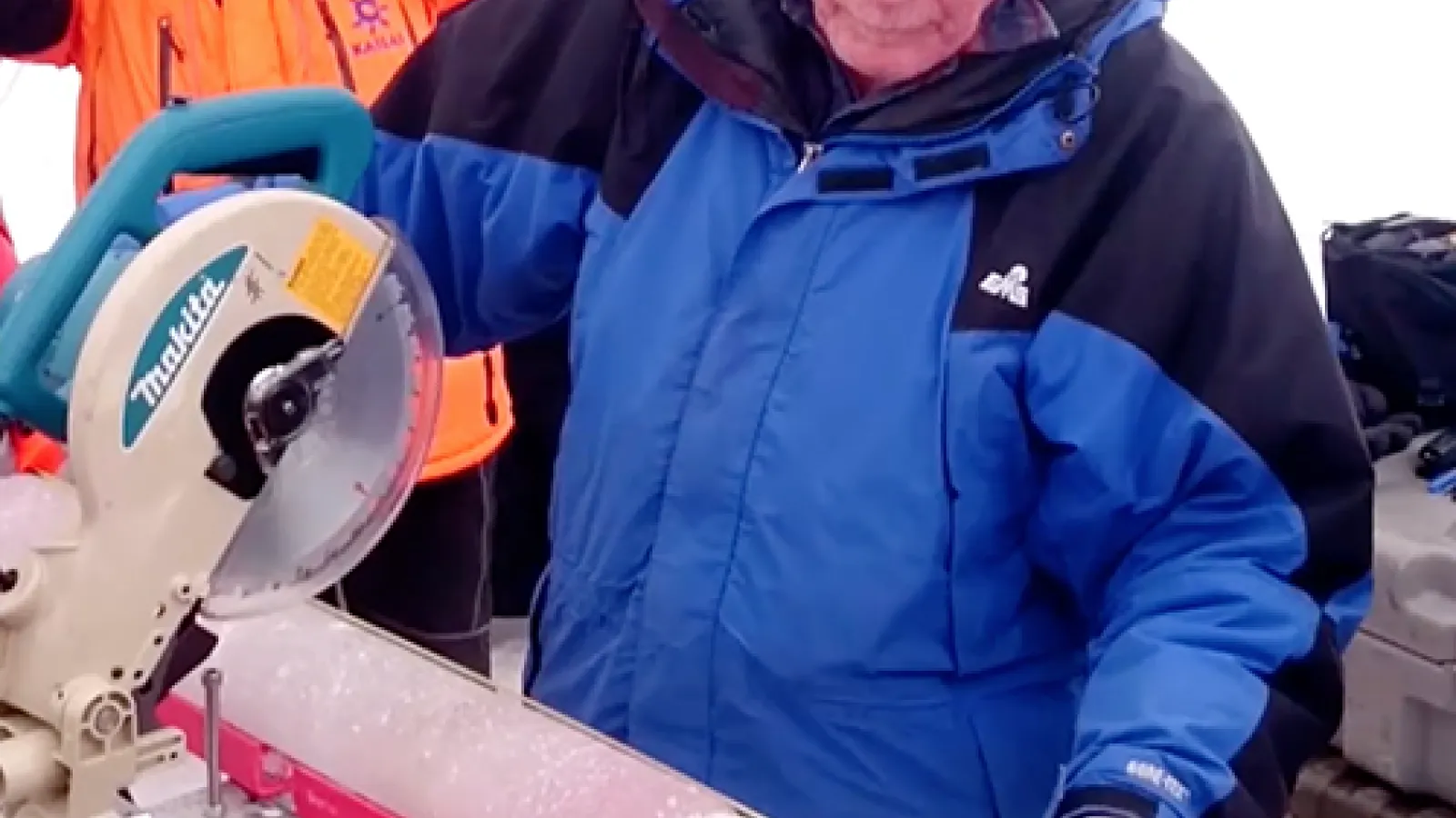 Professor Lonnie Thompson handles Tibetan ice core
