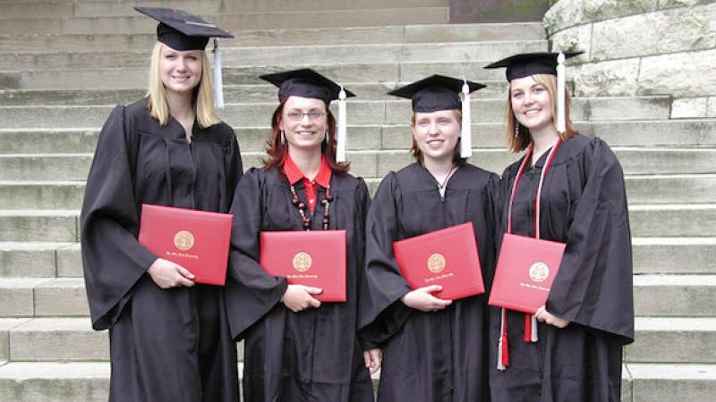 Earth Science B.S. graduates in front of Orton Hall