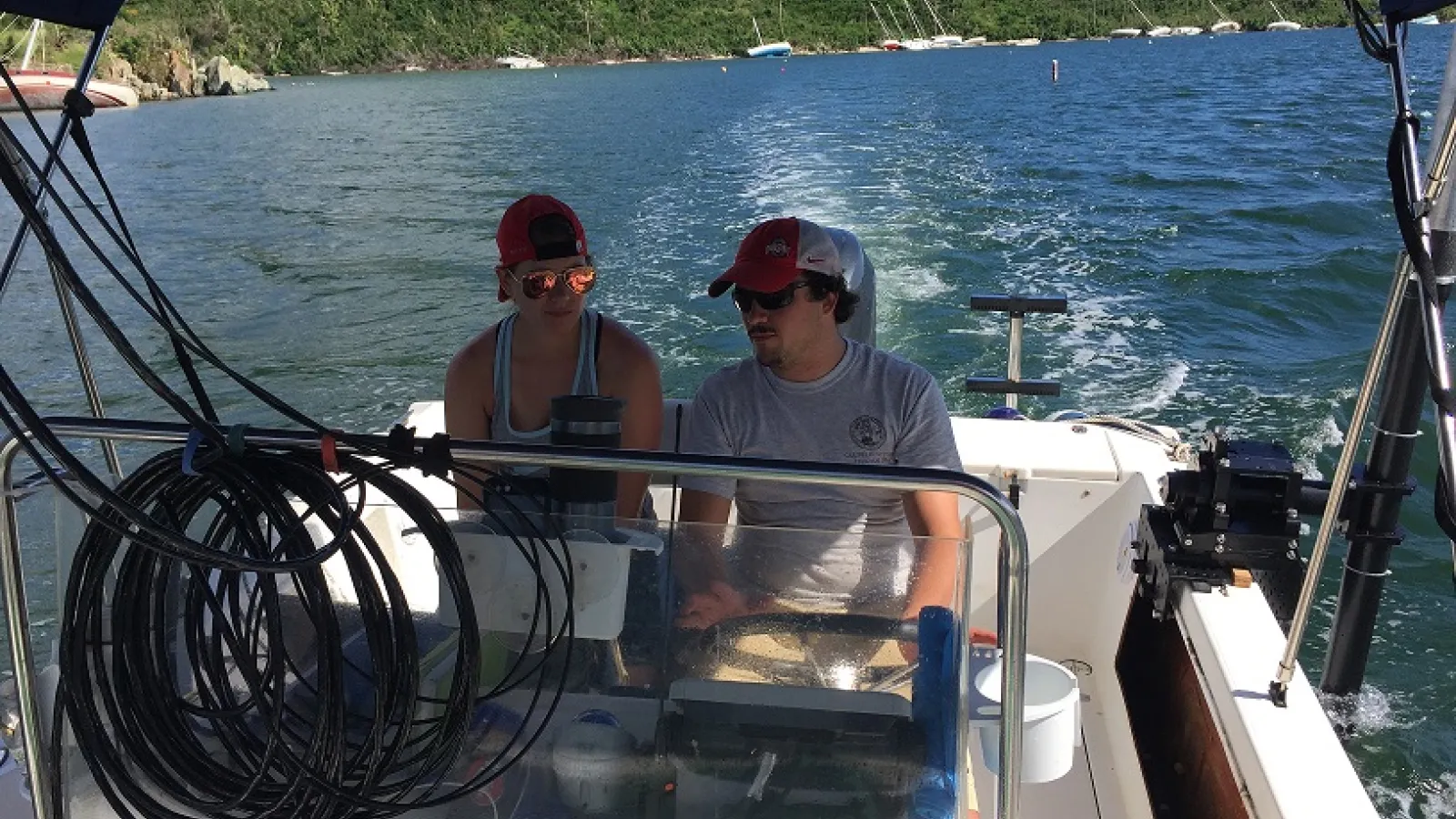 Ohio State graduate students Trevor Browning and Brandi Lenz survey coastal change following two hurricanes.