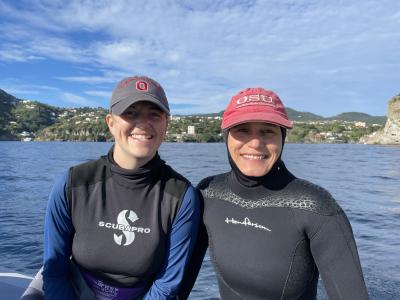 Dr. Grottoli's graduate student Ann Marie Hulver collecting coral at their study site in Ischia, Italy