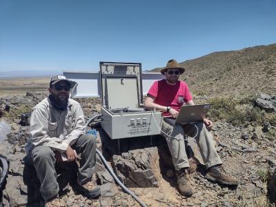Station at the Veladero Mine (near the town of Tudcum), in San Juan, Argentina. Left: Dr. Juan Carlos Navarro, University of San Juan; right: Dr. Demián Gómez, OSU 