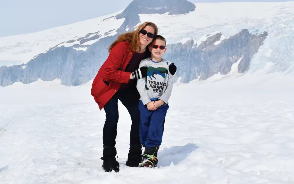 Debbie Carlo and her son on top of Mendenhall Glacier