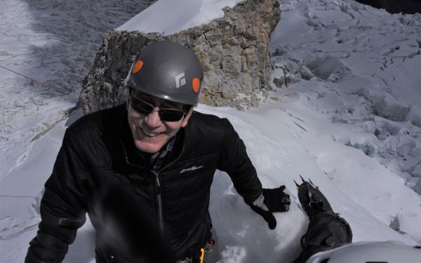 Lonnie Thompson climbing Huascaran, the highest peak in the tropics, in Peru in the summer of 2019.
