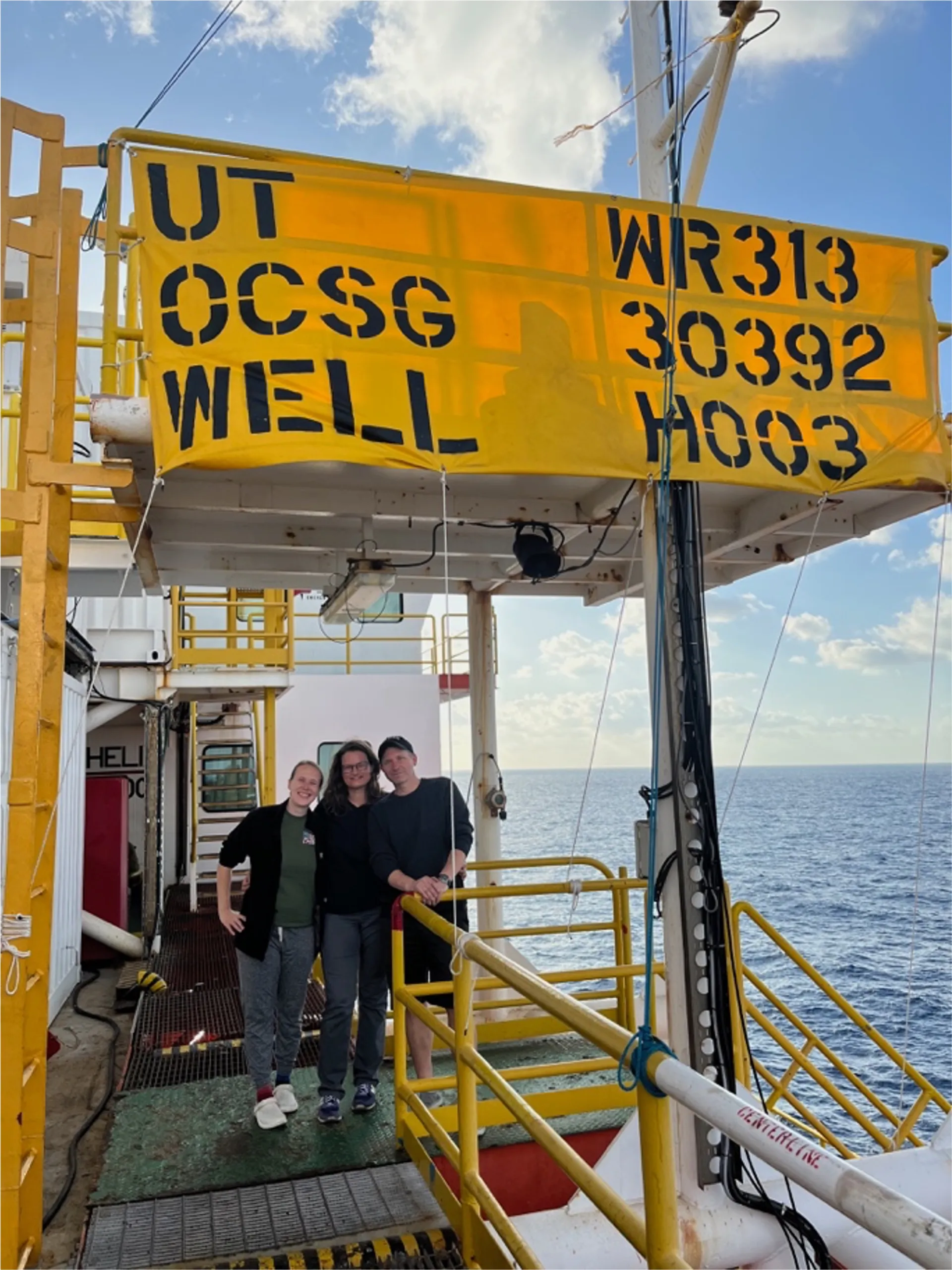Ann Cook, Rachel Coyte, and Derek Sawyer on a rig