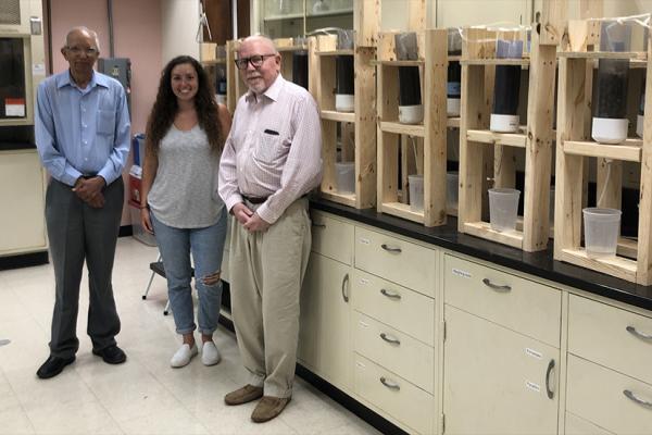 From left to right, Professor Rattan Lai and Ph.D. candidate Brittany Multer Hopkins from the School of Environment and Natural Resources and Berry Lyons from the School of Earth Sciences. Image provided by Brittany Multer Hopkins.