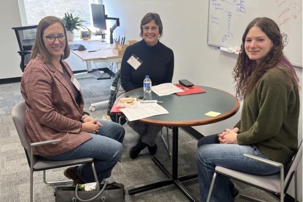 A alumni-student career chat with undergraduate SES major Anastasia Walker (right) and Alumni Board Members Claire Mondro (left) and Sandy Eberts (center).
