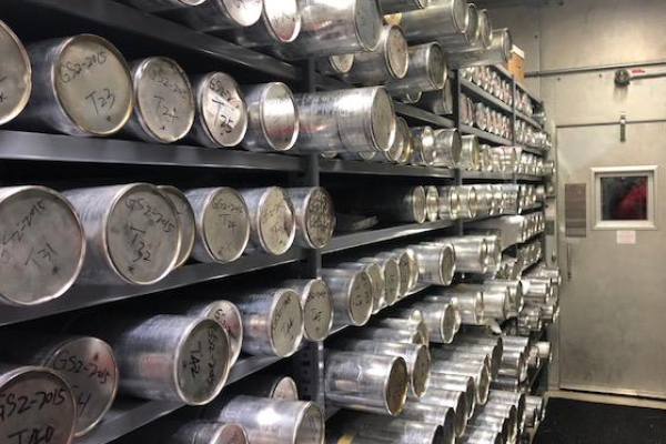 Photo of ice cores stored at the repository at Byrd Polar