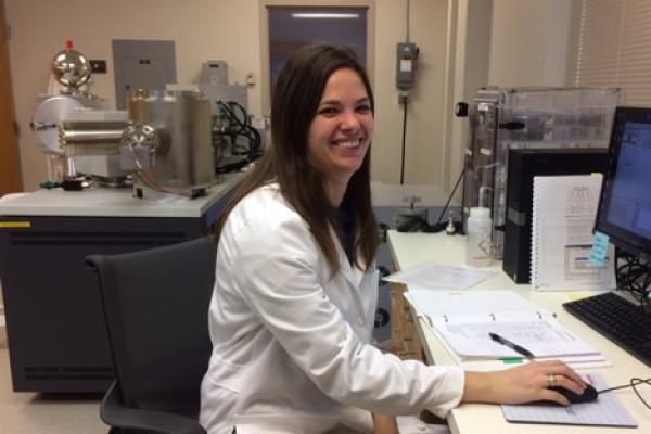 PhD candidate Samantha Carter at work in the lab