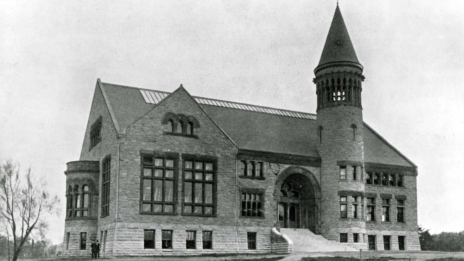 Black and white photo of Orton Hall from 1895