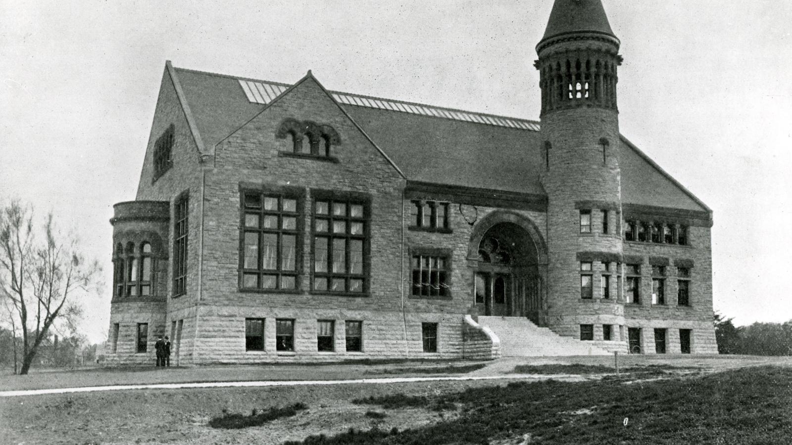 Black and white photo of Orton Hall from 1895