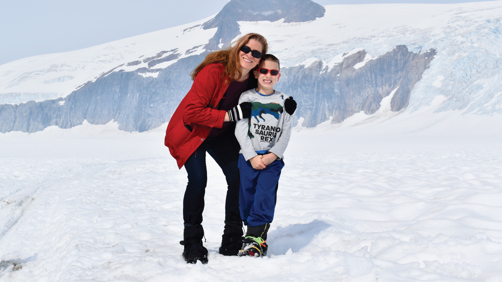 Debbie Carlo and her son on top of Mendenhall Glacier