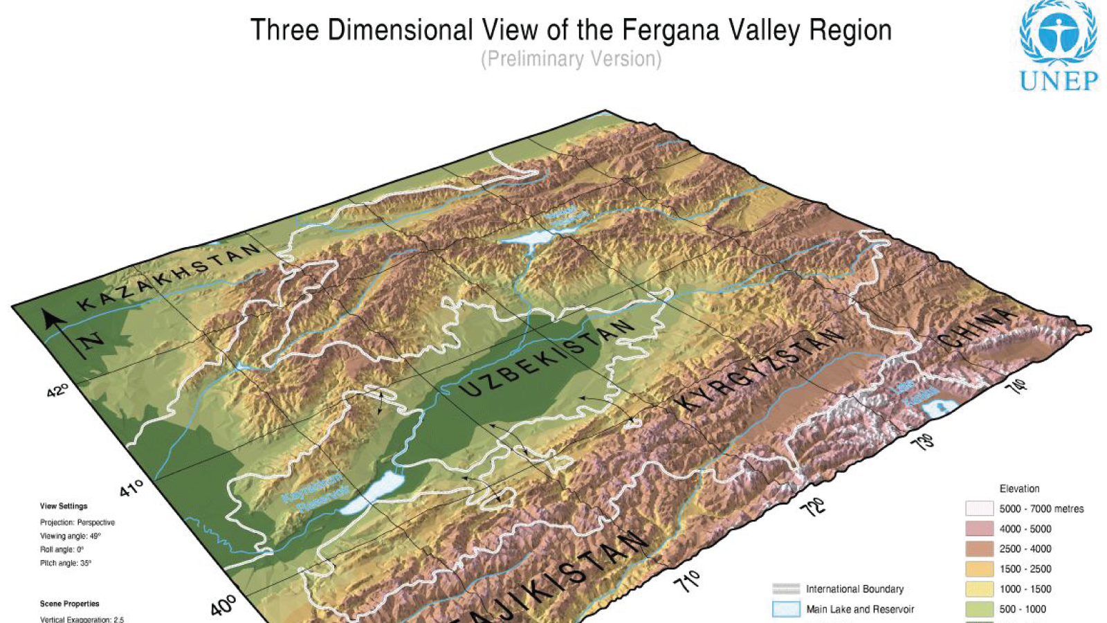 3 Dimensional View of Fergana Valley Region