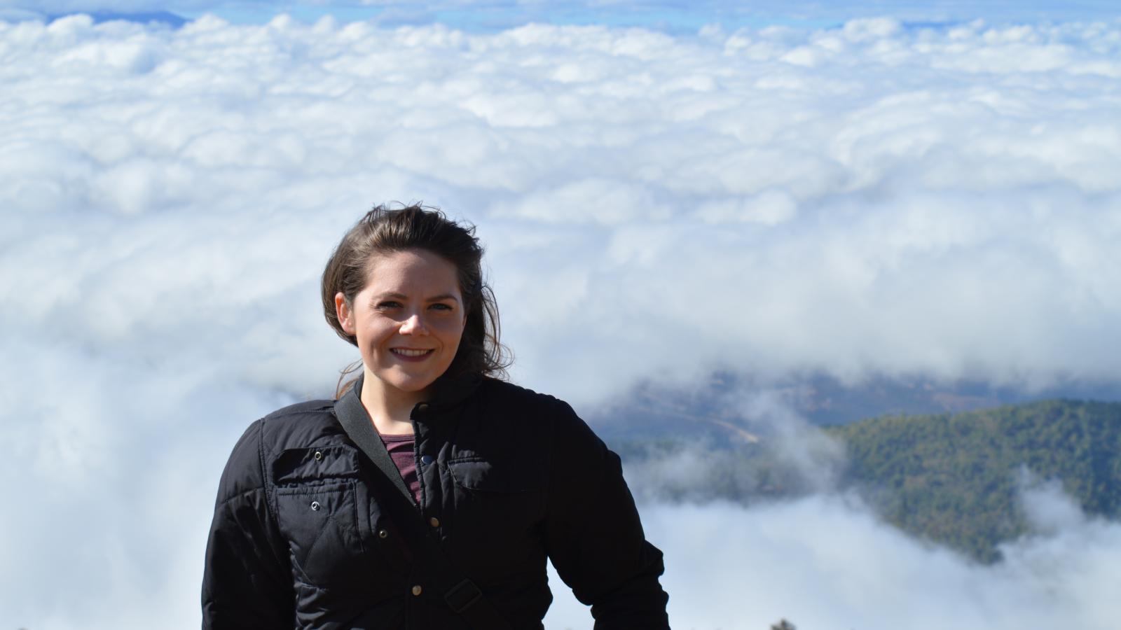Lindsey in Huehuetanango, Guatemala, at the overlook above the clouds