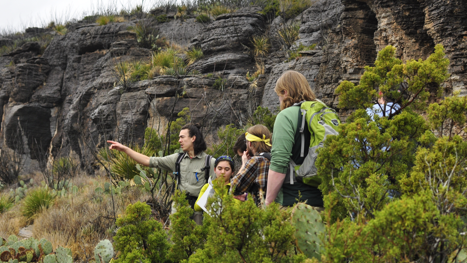 Students making observations on a field trip to the Guadalupe Mountains.