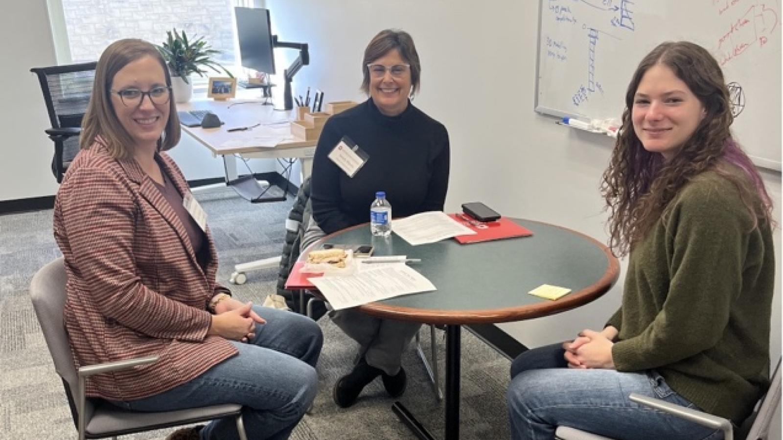 A alumni-student career chat with undergraduate SES major Anastasia Walker (right) and Alumni Board Members Claire Mondro (left) and Sandy Eberts (center).