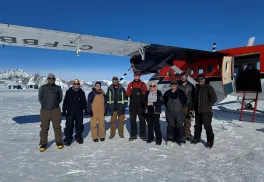 POLENET 2024-25 field team and Twin Otter aircraft crew at Union Glacier, Antarctica